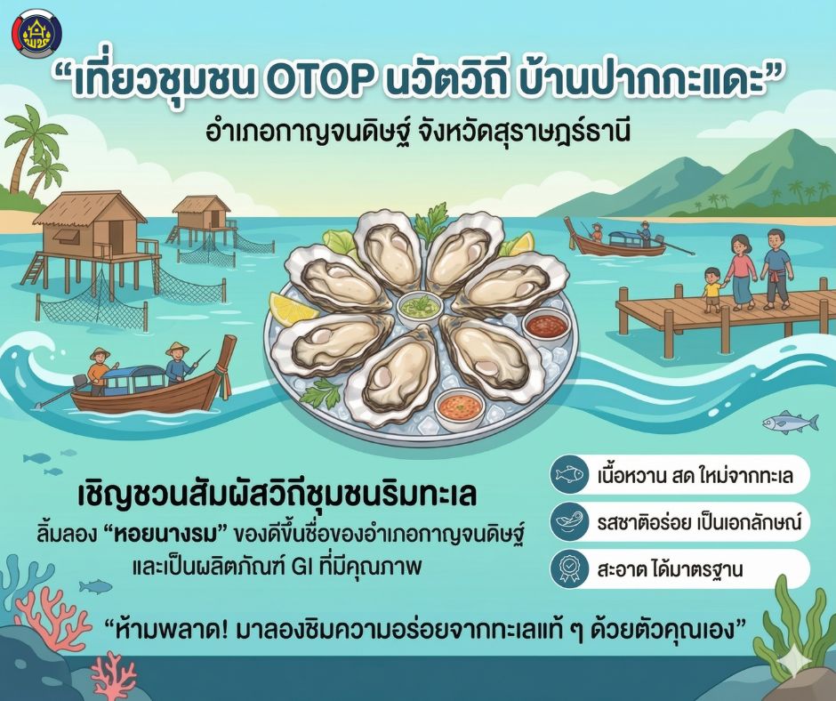 พช.กาญจนดิษฐ์เชิญชวนเที่ยวชุมชน OTOP นวัตวิถี บ้านปากกะแดะ อำเภอกาญจนดิษฐ์ จังหวัดสุราษฎร์ธานี